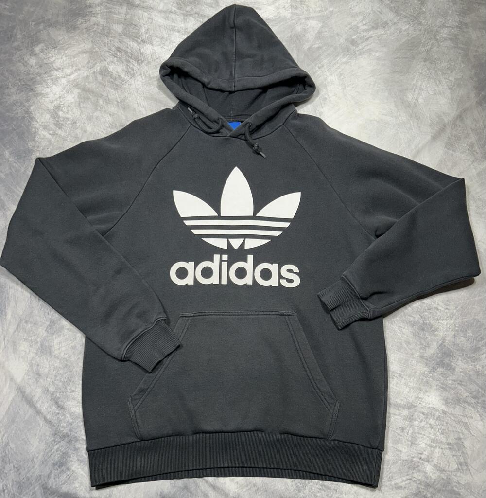 Adidas Hoodie Mens XL Black Trefoil Logo Fleece Pullover Sweatshirt BR4852